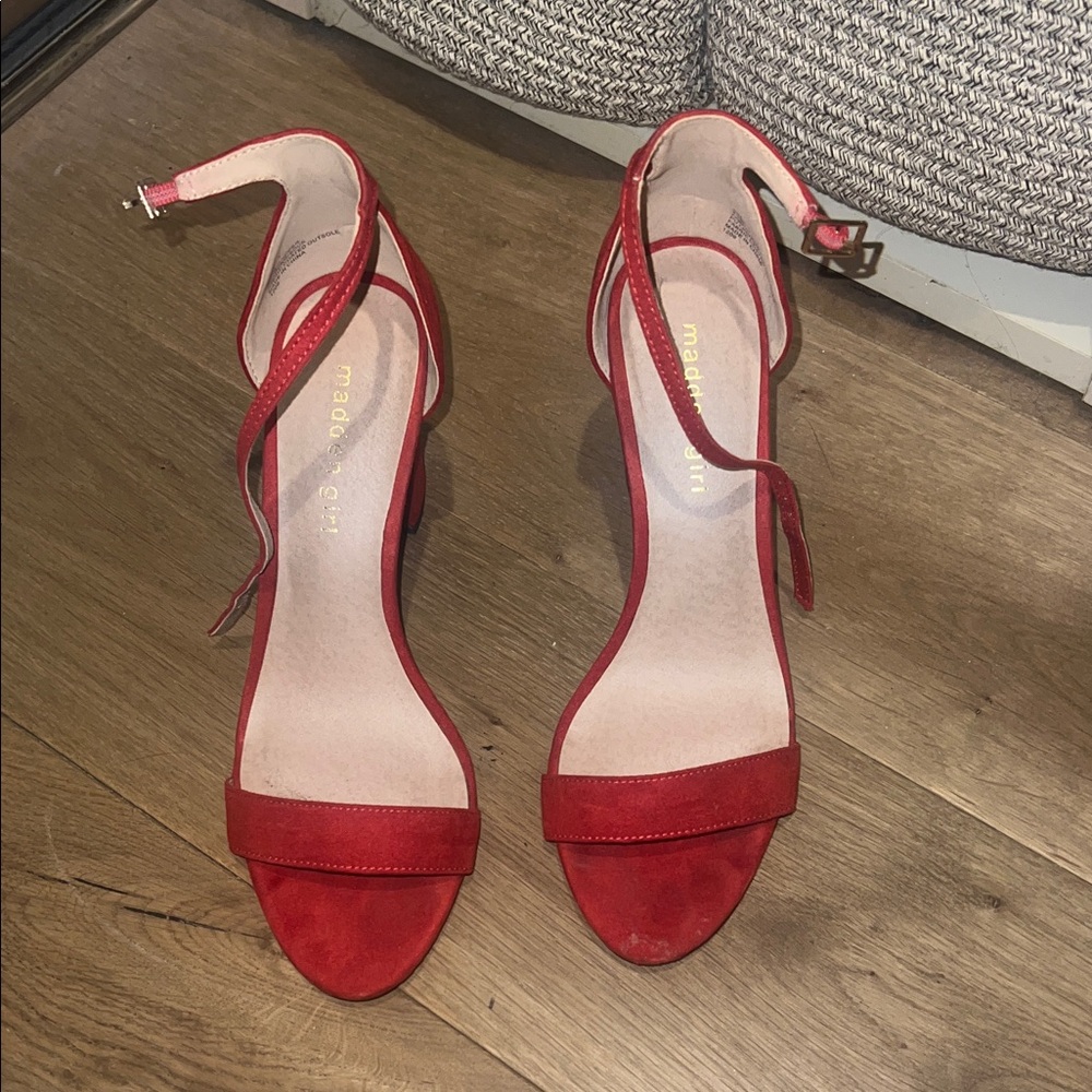 Red Suede Ankle Strap Heels